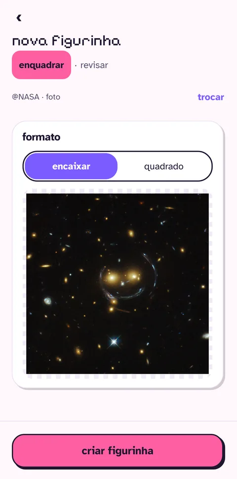 tela de enquadrar a figurinha